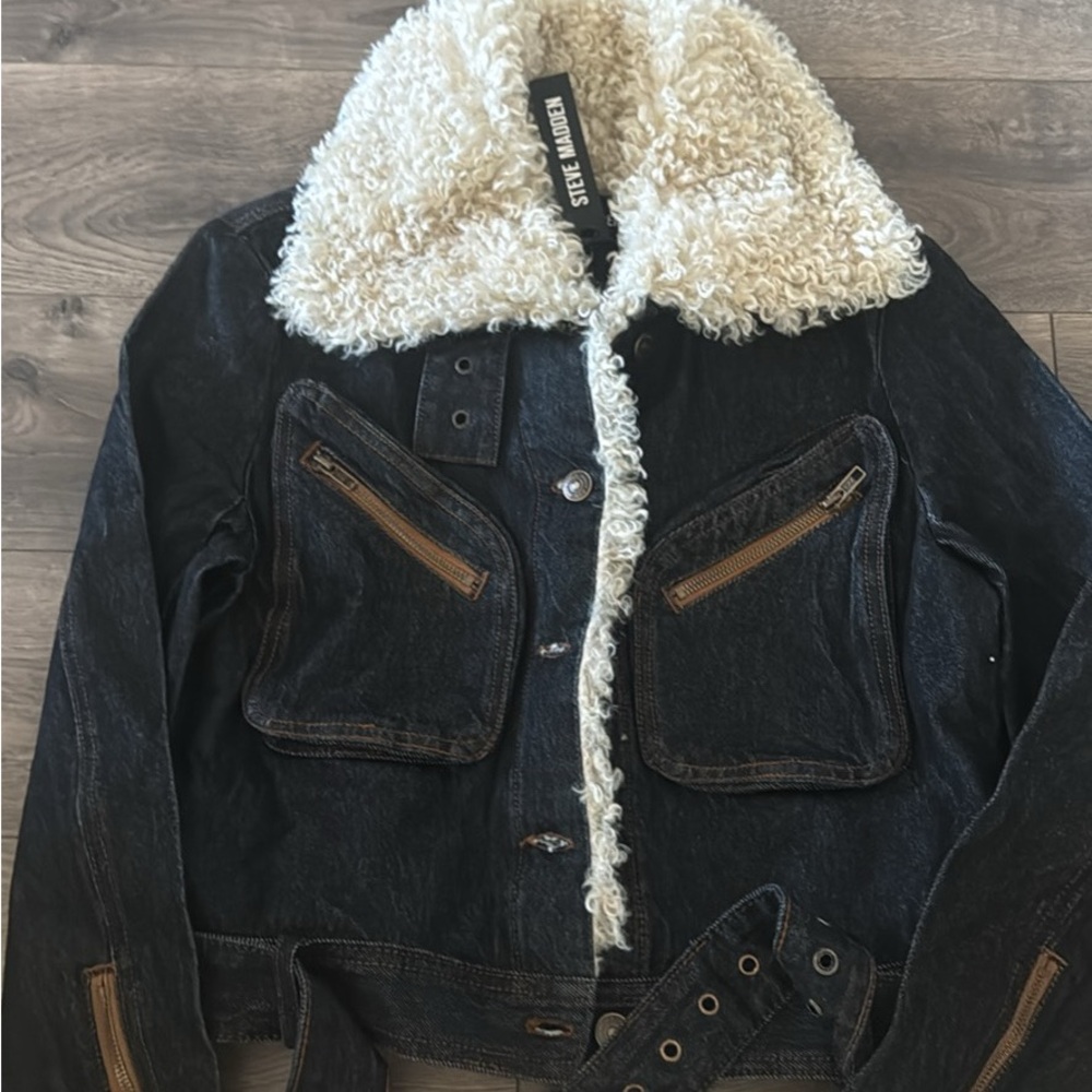 Steve Madden Black Jacket with Cream Faux Fur
